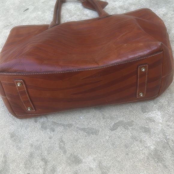 Dooney & Bourke Cognac Texture Leather Large Double Handle Tote Bag - Picture 9 of 10